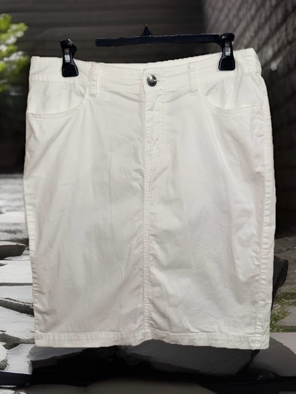 Kim Rogers White Cotton Blend Pencil Skirt with Front Zip-8-EC